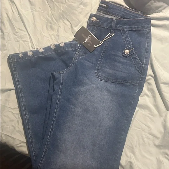 Wide Leg Women's Blue Denim Jeans - Picture 3 of 5